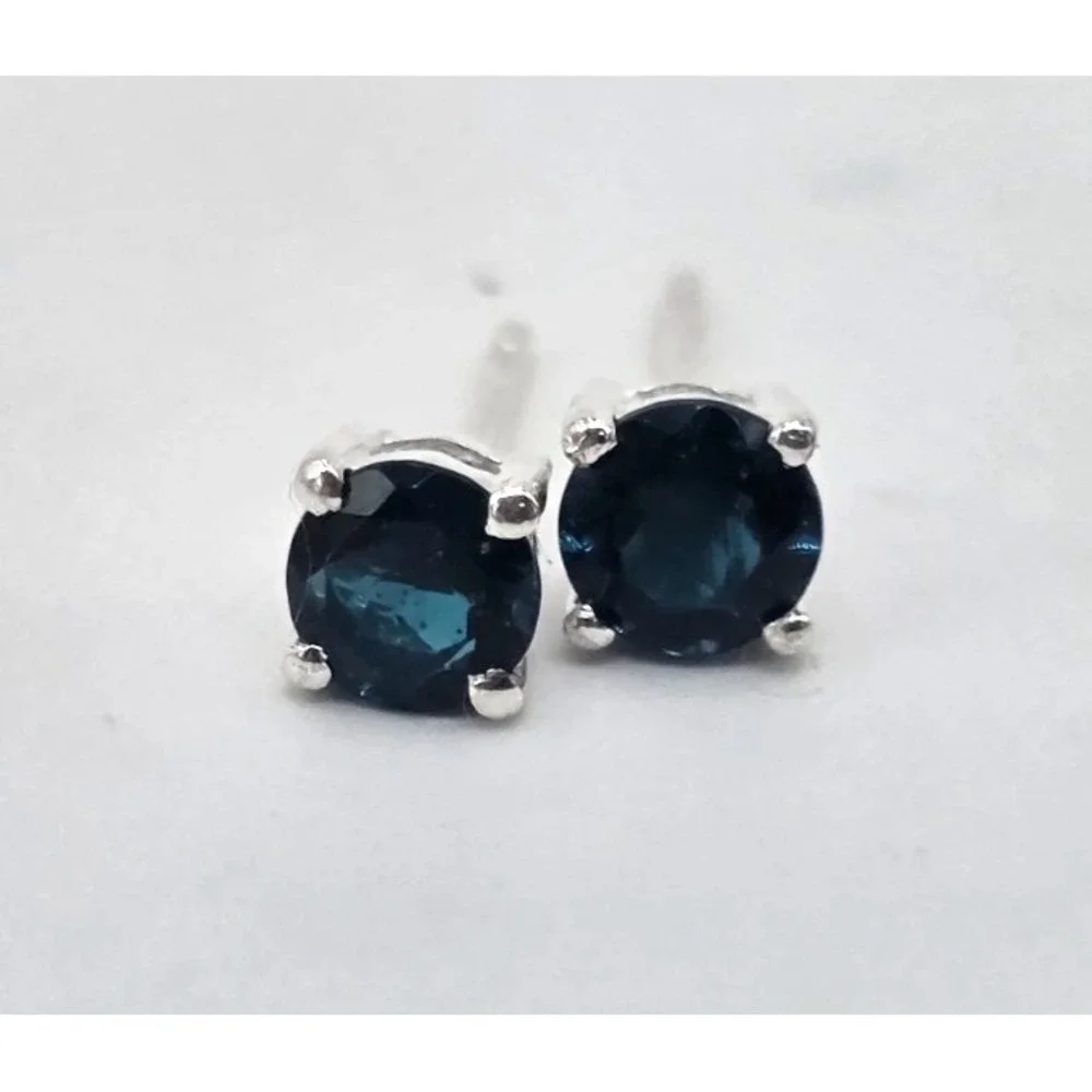Roman Glass Teal Blue‎ Stud Earrings 5mm Round Faceted Sterling Silver 925 Posts